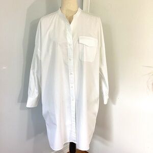 EVERLANE WOMAN SIZE 12 WHITE WOVEN COTTON TUNIC MANDARIN COLLAR LONG SLEEVE